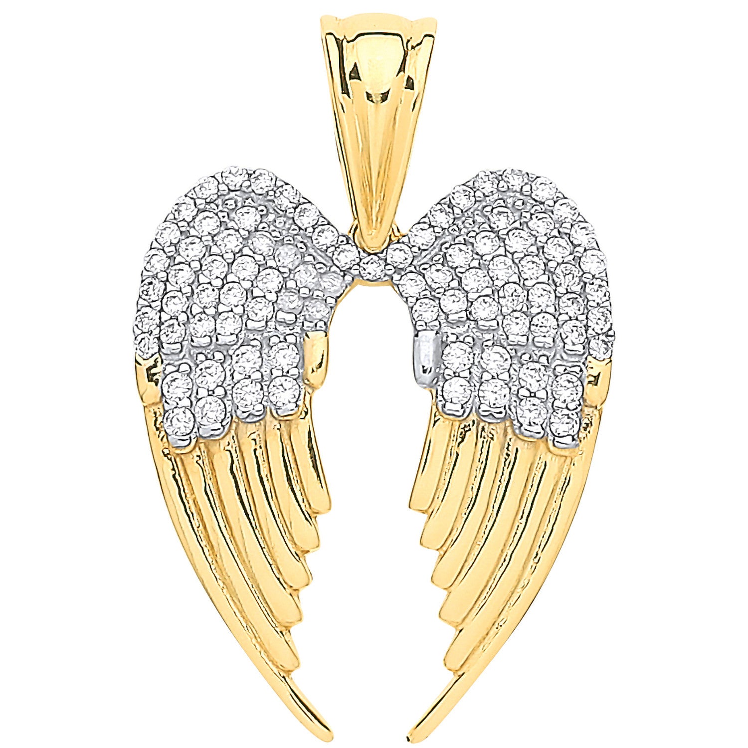 Yellow Gold Cubic Zirconia Large Angel Wings Pendant - 9ct Gold