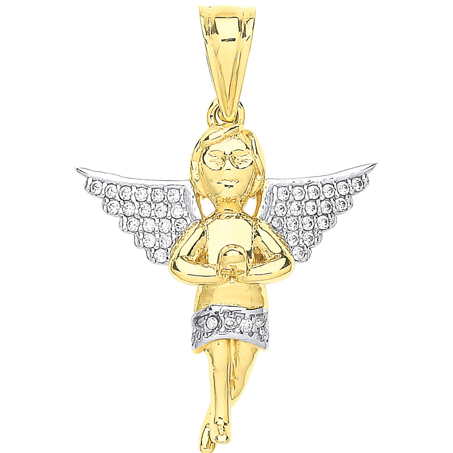 Yellow Gold Cubic Zirconia Praying Angel Pendant - 9ct Gold