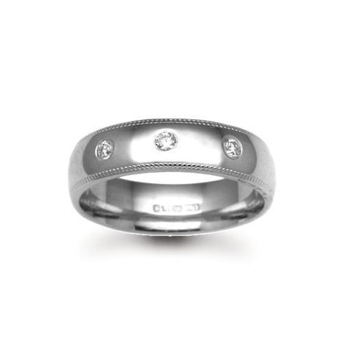 Platinum Natural Diamond 6pts Rubover set Wedding Ring