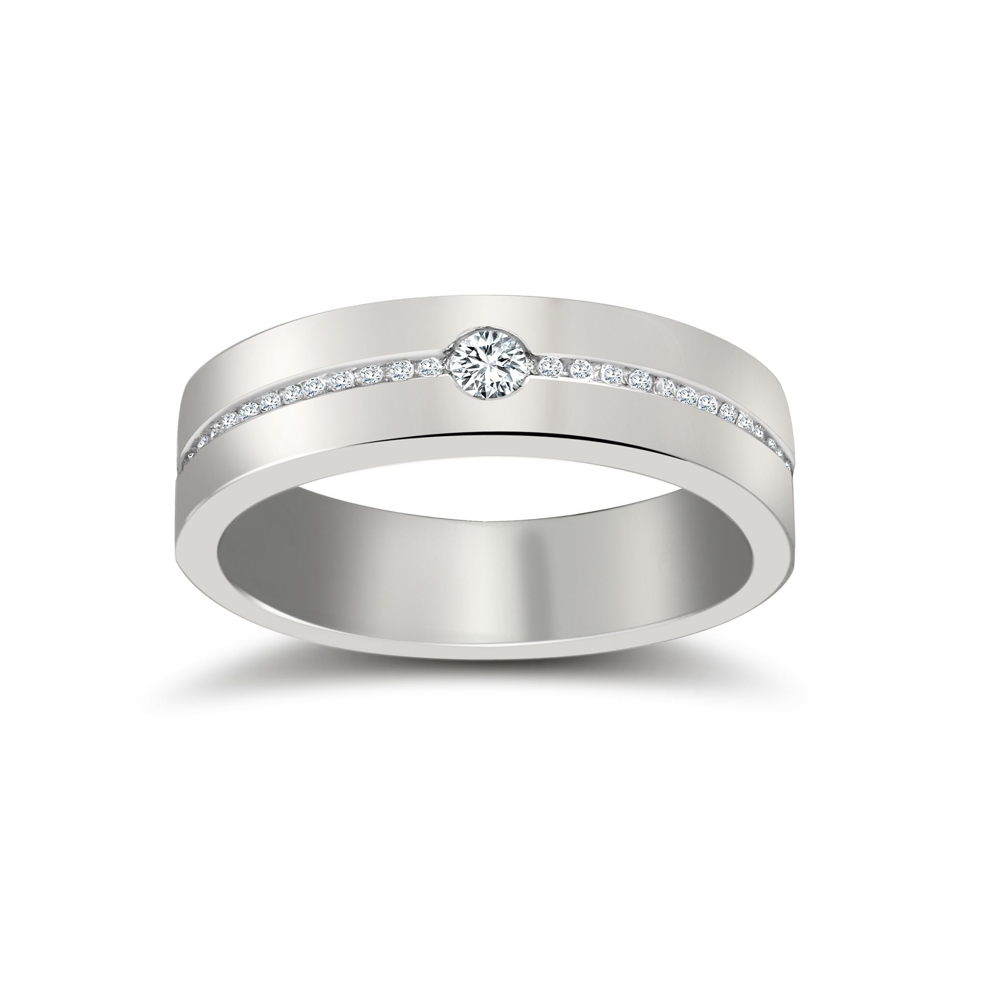 Platinum RBC Flat Court Natural Diamond Wedding Band Half Set - - 28pts