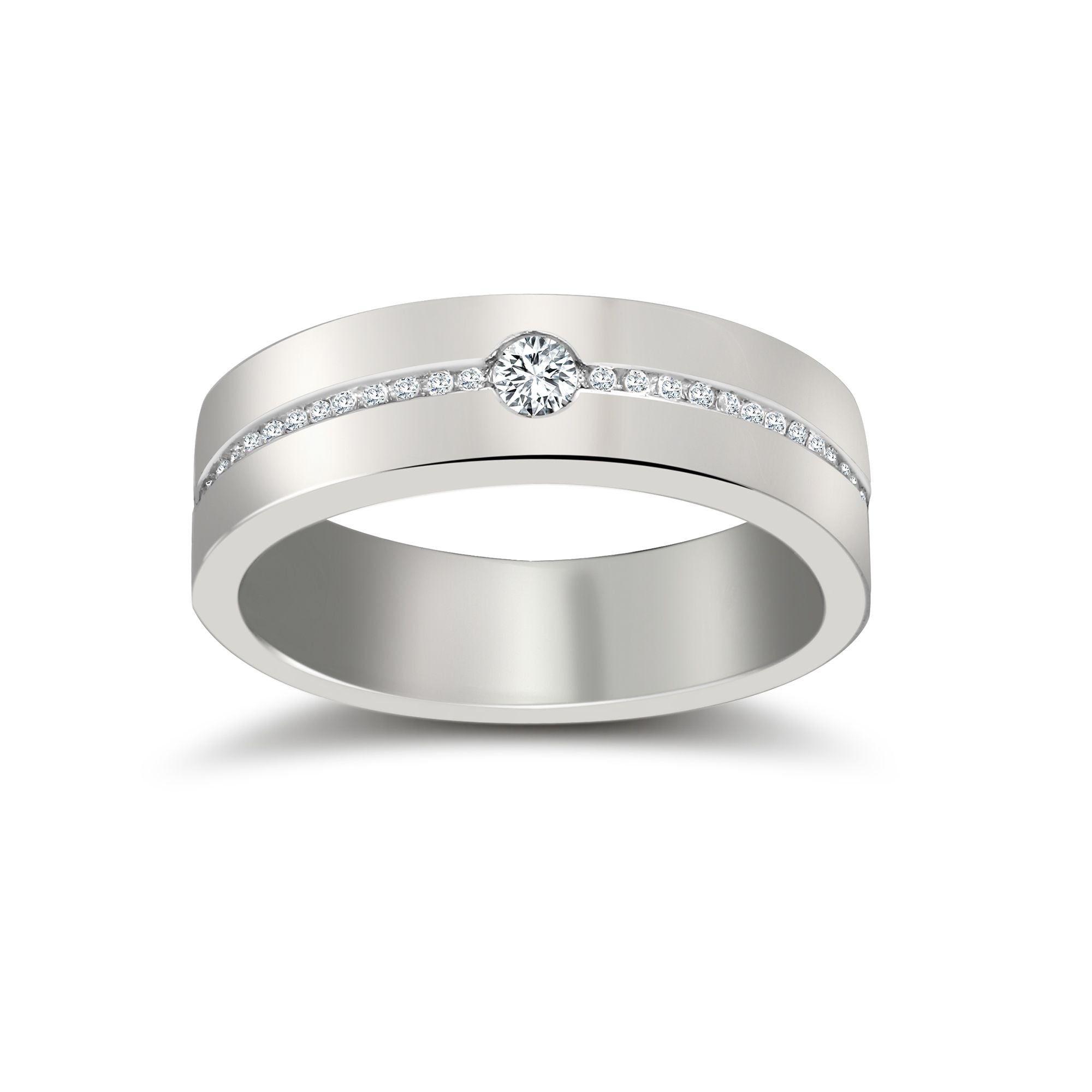 Platinum RBC Flat Court Natural Diamond Wedding Band Half Set - 6mm - 30pts