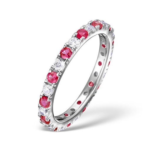 Platinum Claw Set Full Eternity Ring Natural Diamond Ruby 0.80ct VS