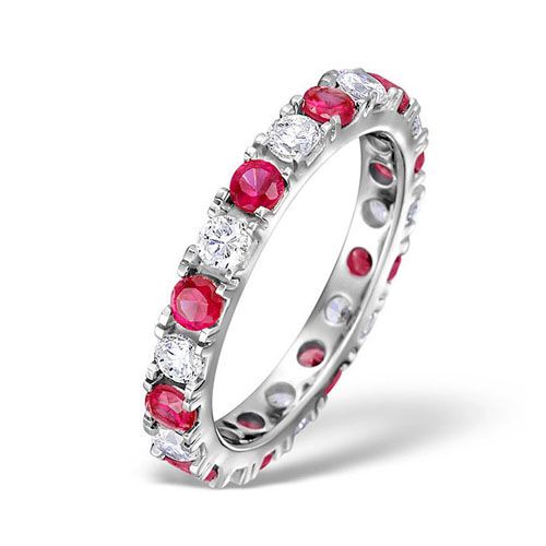 Platinum Claw Set Full Eternity Ring Natural Diamond 1.00ct Ruby 1.50ct H Si