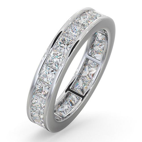 Platinum Channel Set Princess Cut Full Eternity Ring Natural Diamond 3.00ct H Si