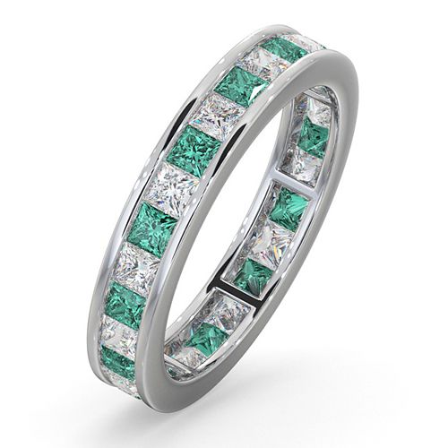 Platinum Channel Set Princess Cut Full Eternity Ring Natural Diamond 1.00ct Em 1.20ct H Si