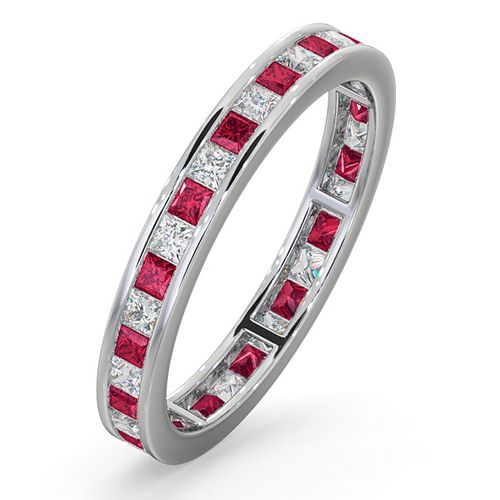 Platinum Channel Set Princess Cut Full Eternity Ring Natural Diamond Ruby 0.60ct VS
