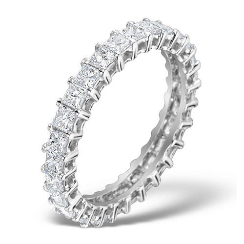 Platinum Claw Set Full Eternity Ring Princess Cut Natural Diamond 2.00ct VS