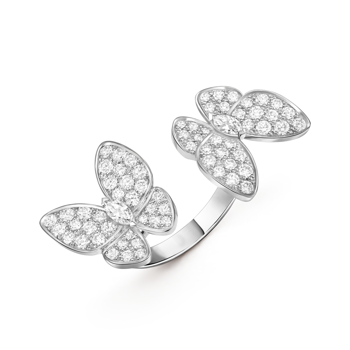 Van Cleef & Arpels Two Butterfly Diamond Between the Finger Ring 18K White Gold