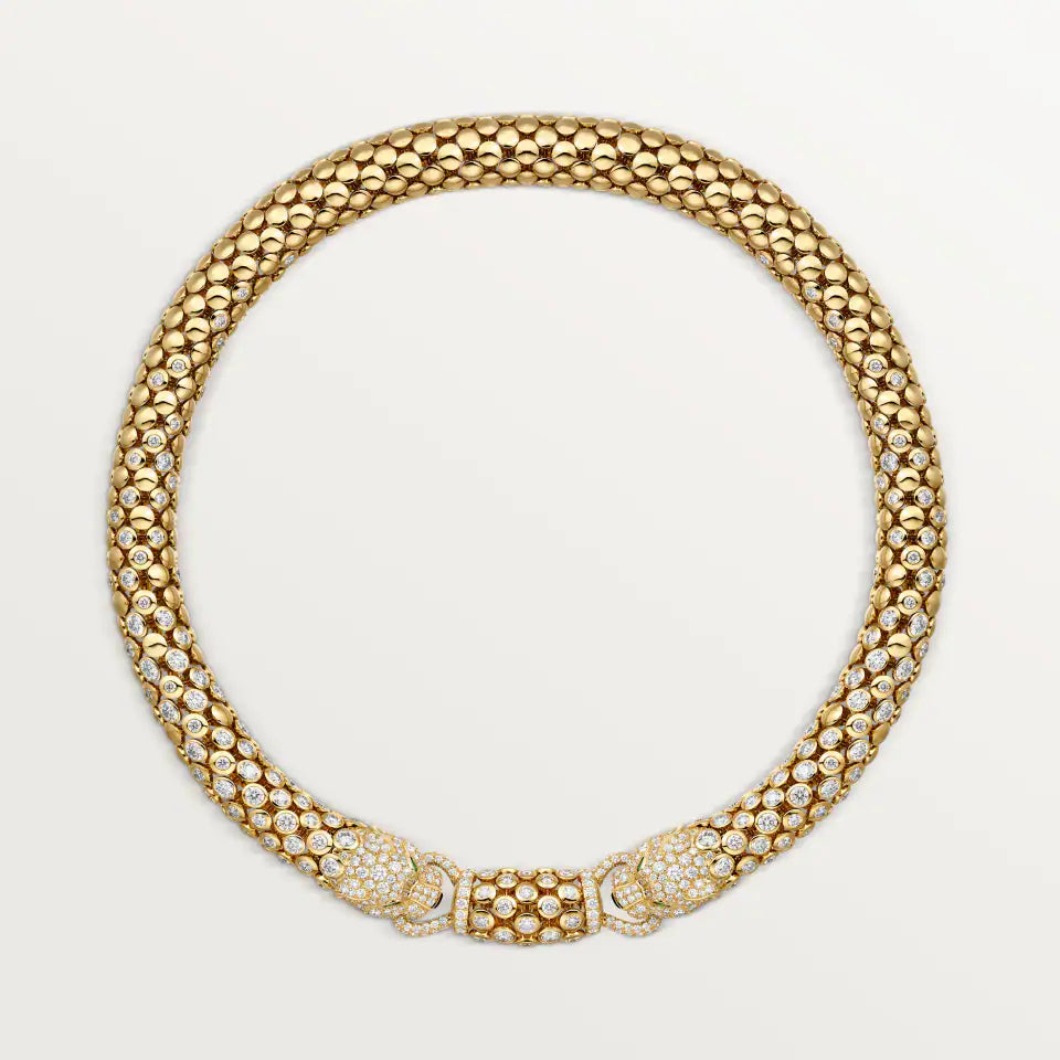 Cartier Panthère de Cartier Necklace Paved Onyx Emeralds Diamonds 18K Yellow Gold