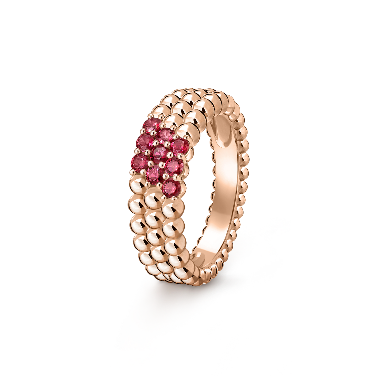 Van Cleef & Arpels Perlée Couleurs 3 Rows Ruby Ring 18K Rose Gold