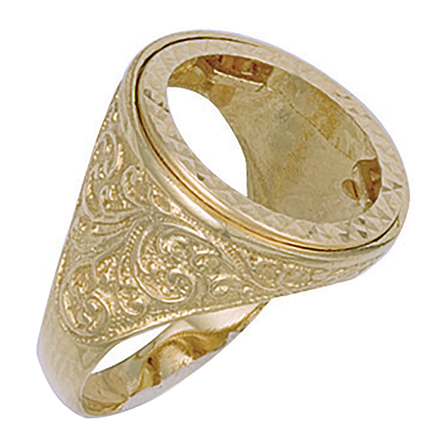 Yellow Gold (Half) Engraved Sides Sovereign Ring - 9ct Gold