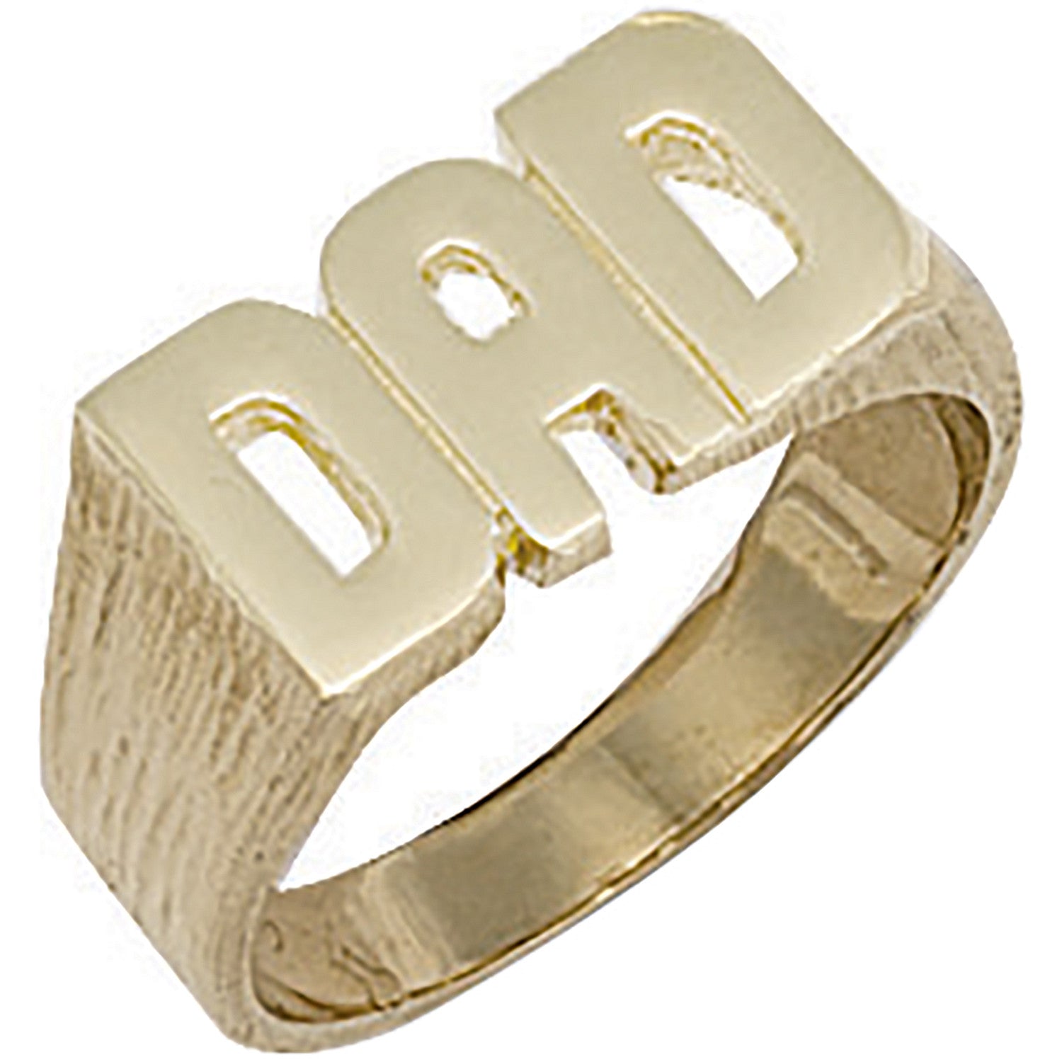 Yellow Gold Barked Sides Dad Ring - 9ct Gold