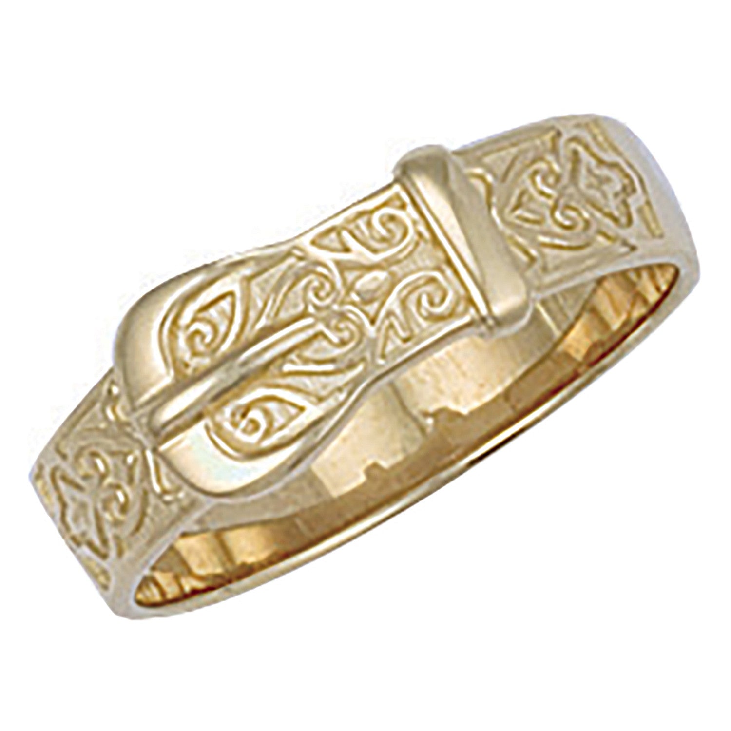 Yellow Gold Patterned Buckle Ring - 9ct Gold