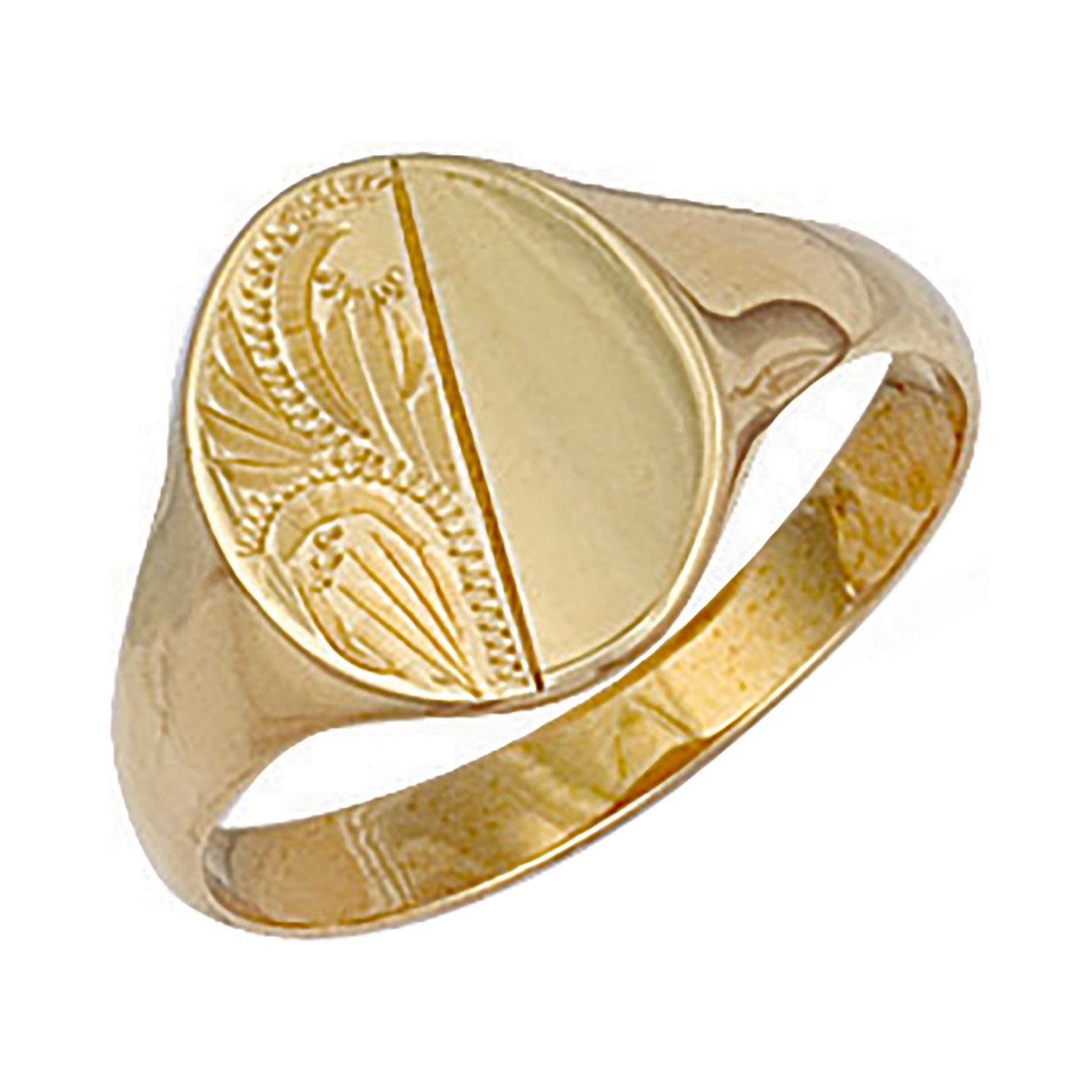 Yellow Gold Engraved Oval Signet Ring - 9ct Gold