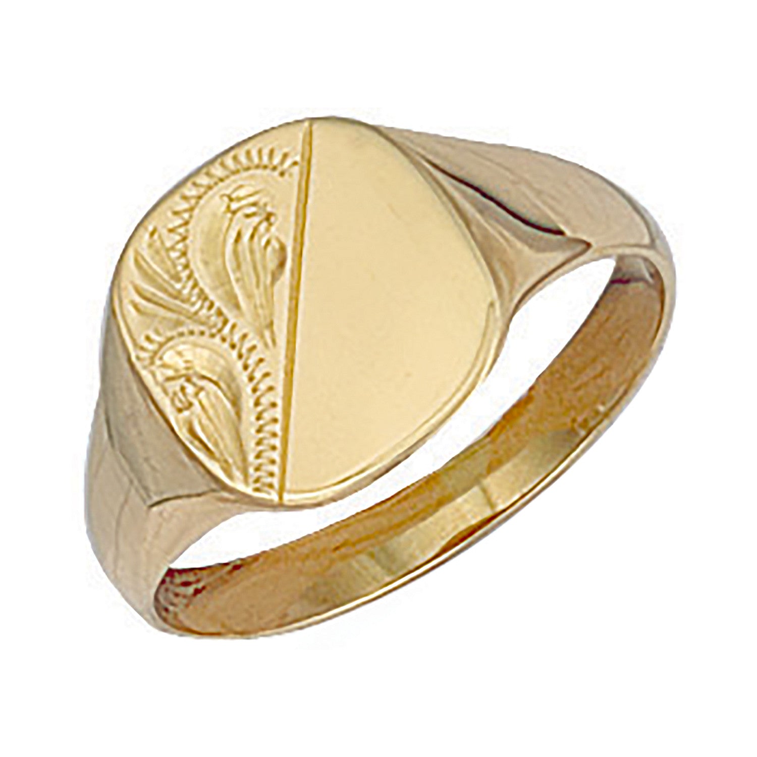 Yellow Gold Cushion Engraved Signet Ring - 9ct Gold