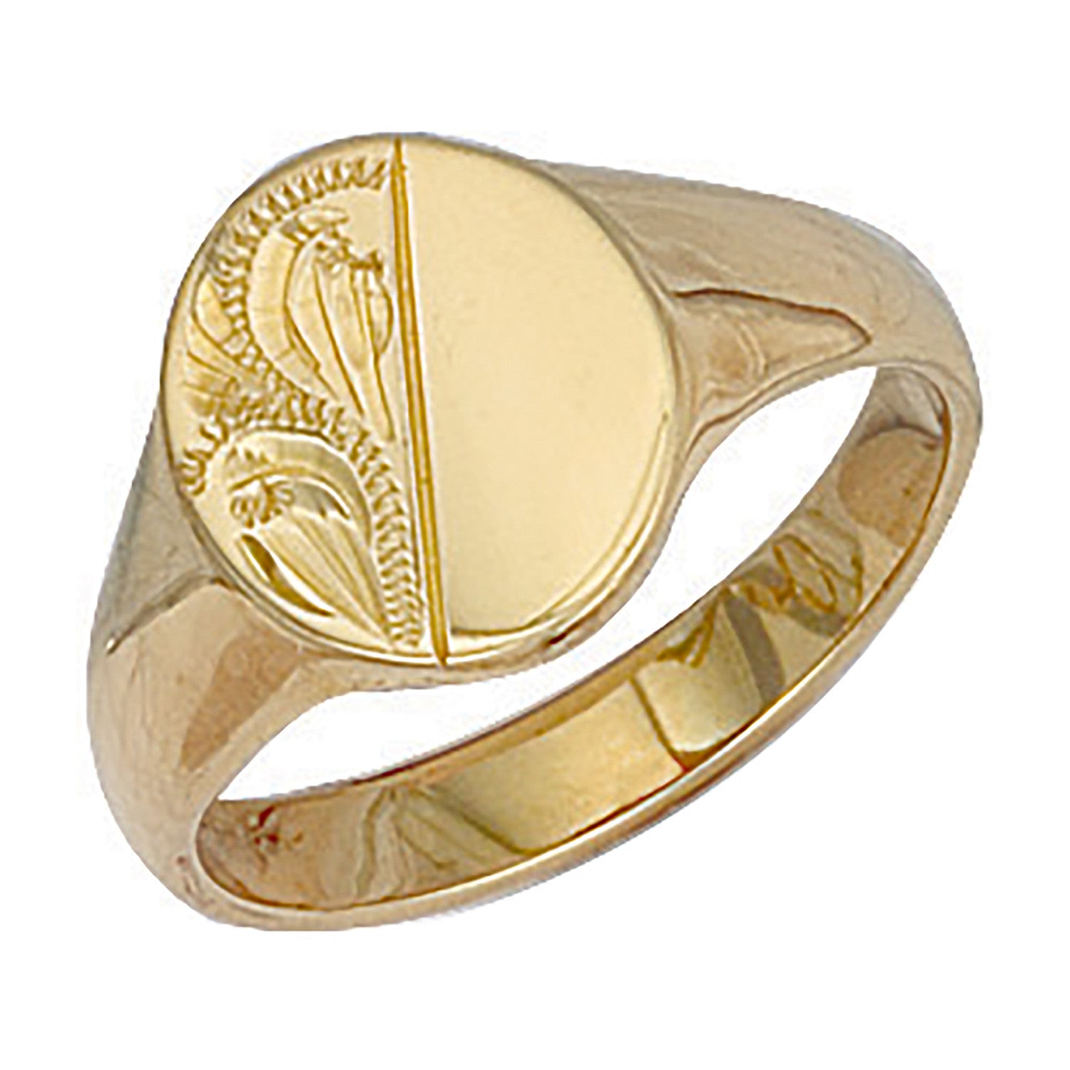 Yellow Gold Oval Engraved Signet Ring - 9ct Gold