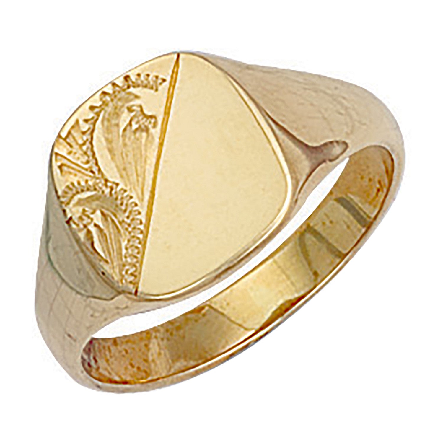 Yellow Gold Cushion Engraved Signet Ring - 9ct Gold
