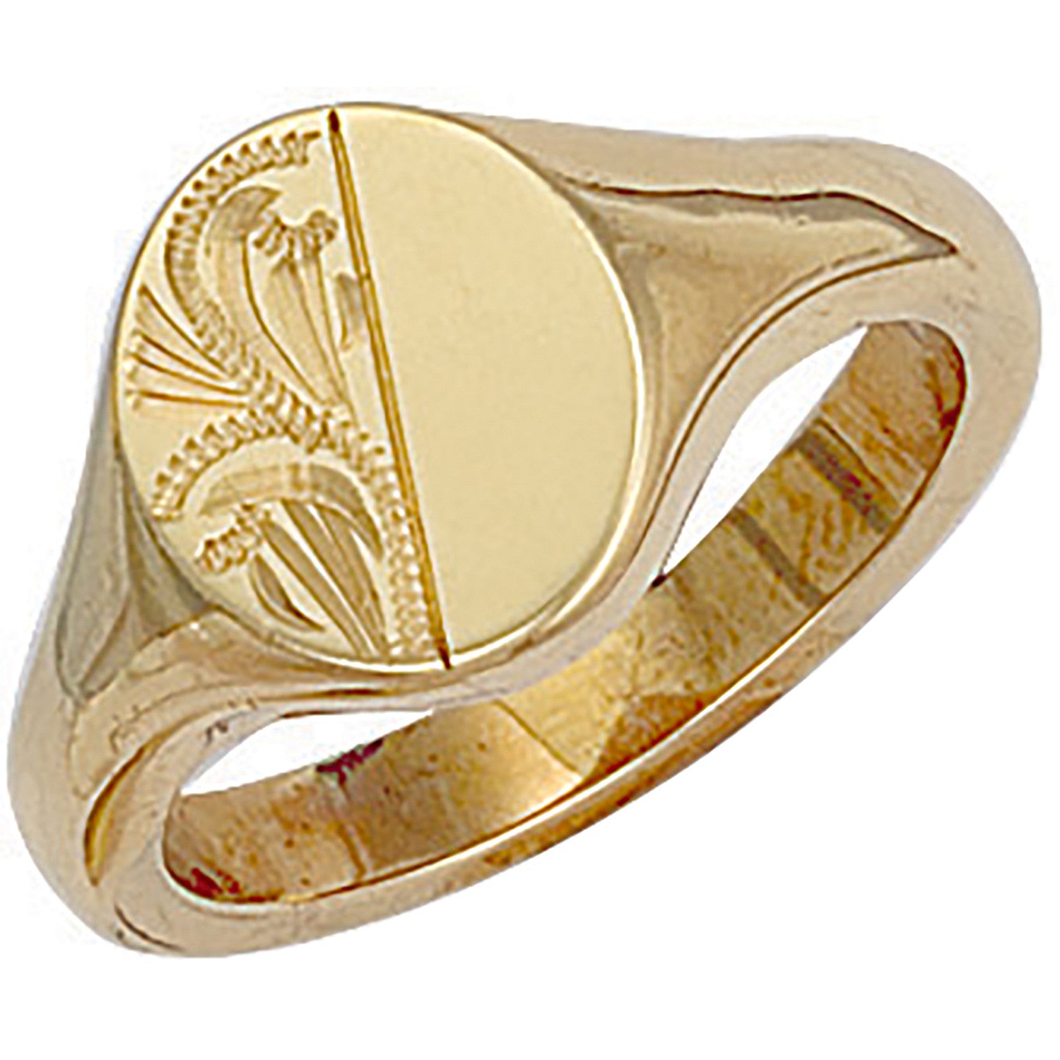 Yellow Gold Engraved Oval Signet Ring - 9ct Gold