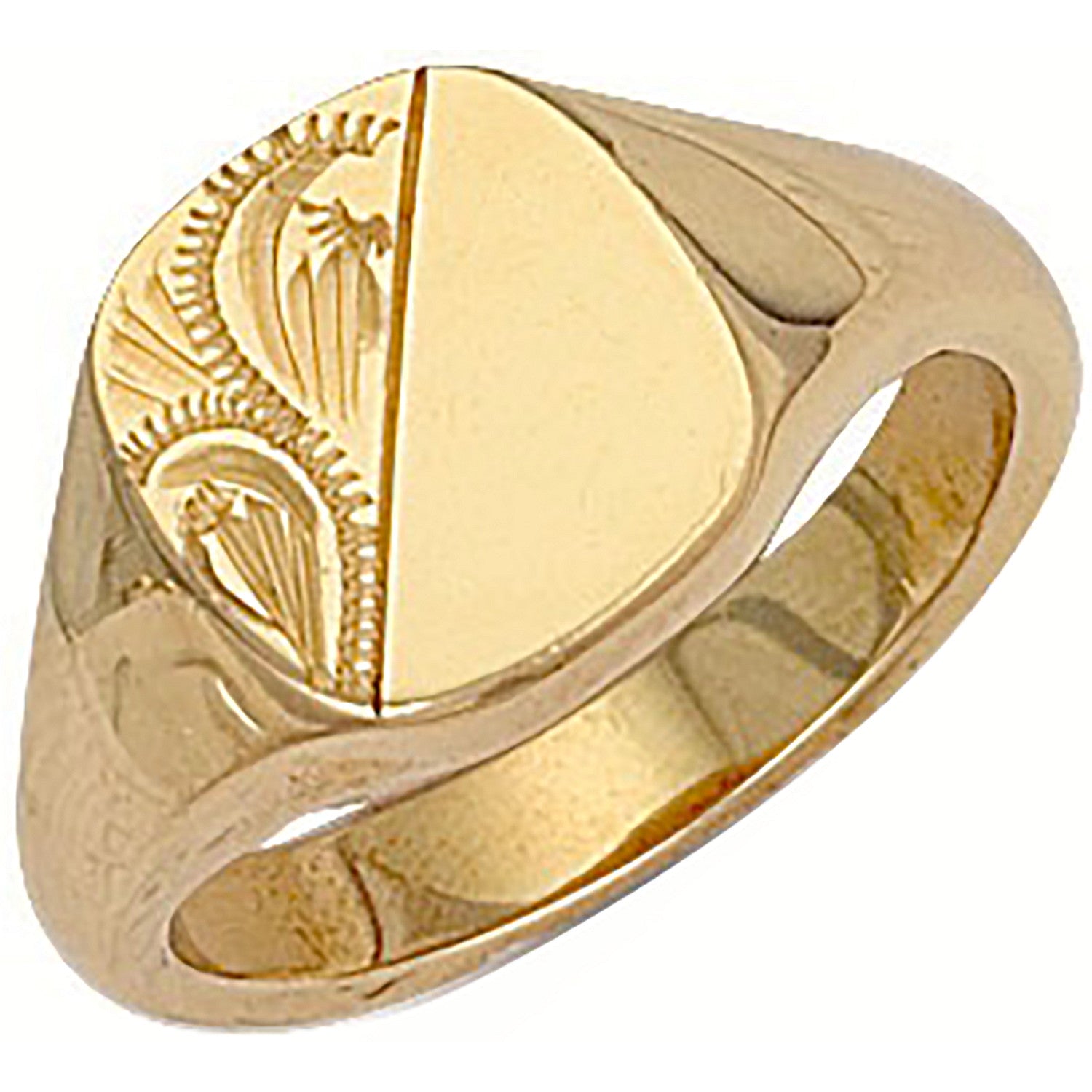 Yellow Gold Cushion Engraved Signet Ring - 9ct Gold