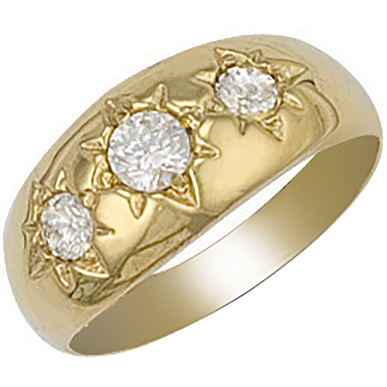 Yellow Gold Gents 3 Stone Cubic Zirconia Ring - 9ct Gold