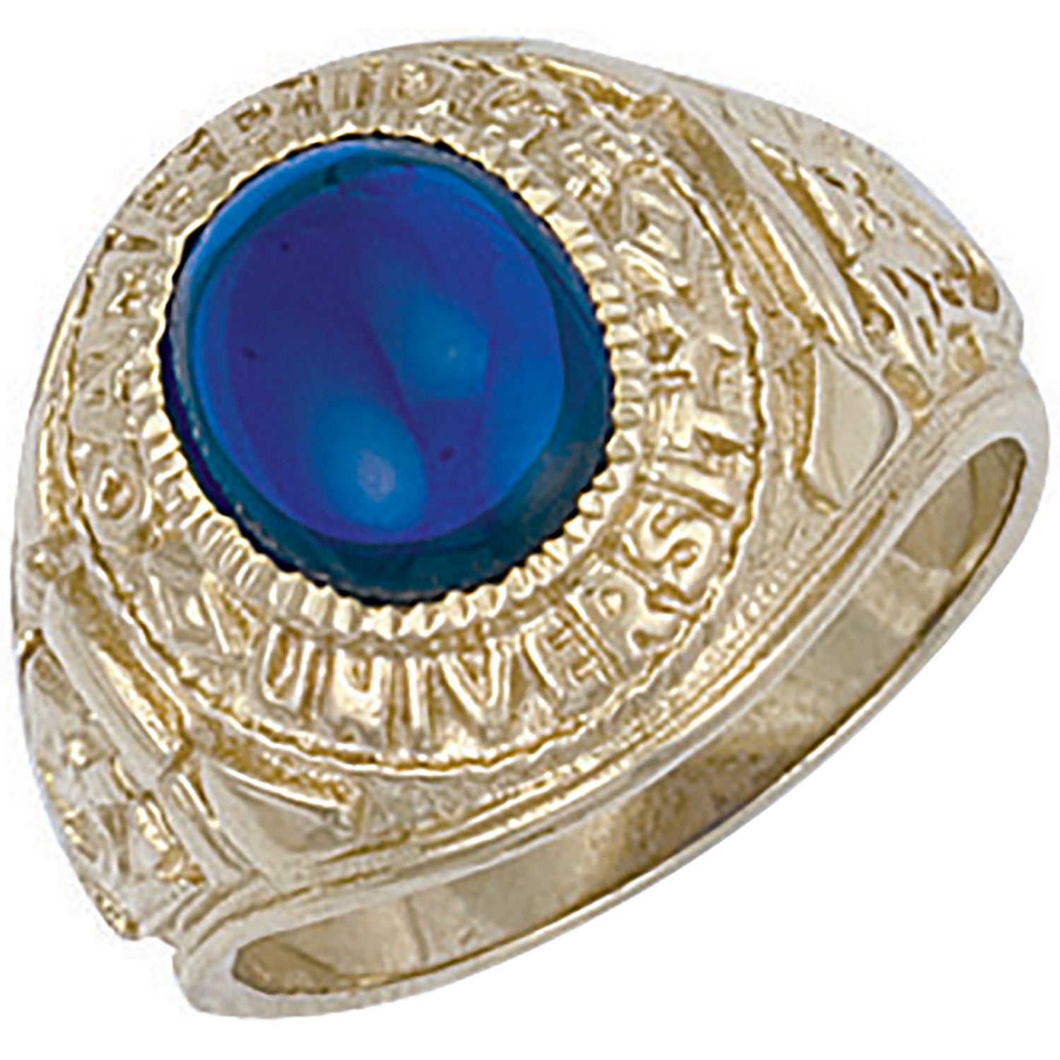 Yellow Gold Blue Cabochon University/College Ring - 9ct Gold