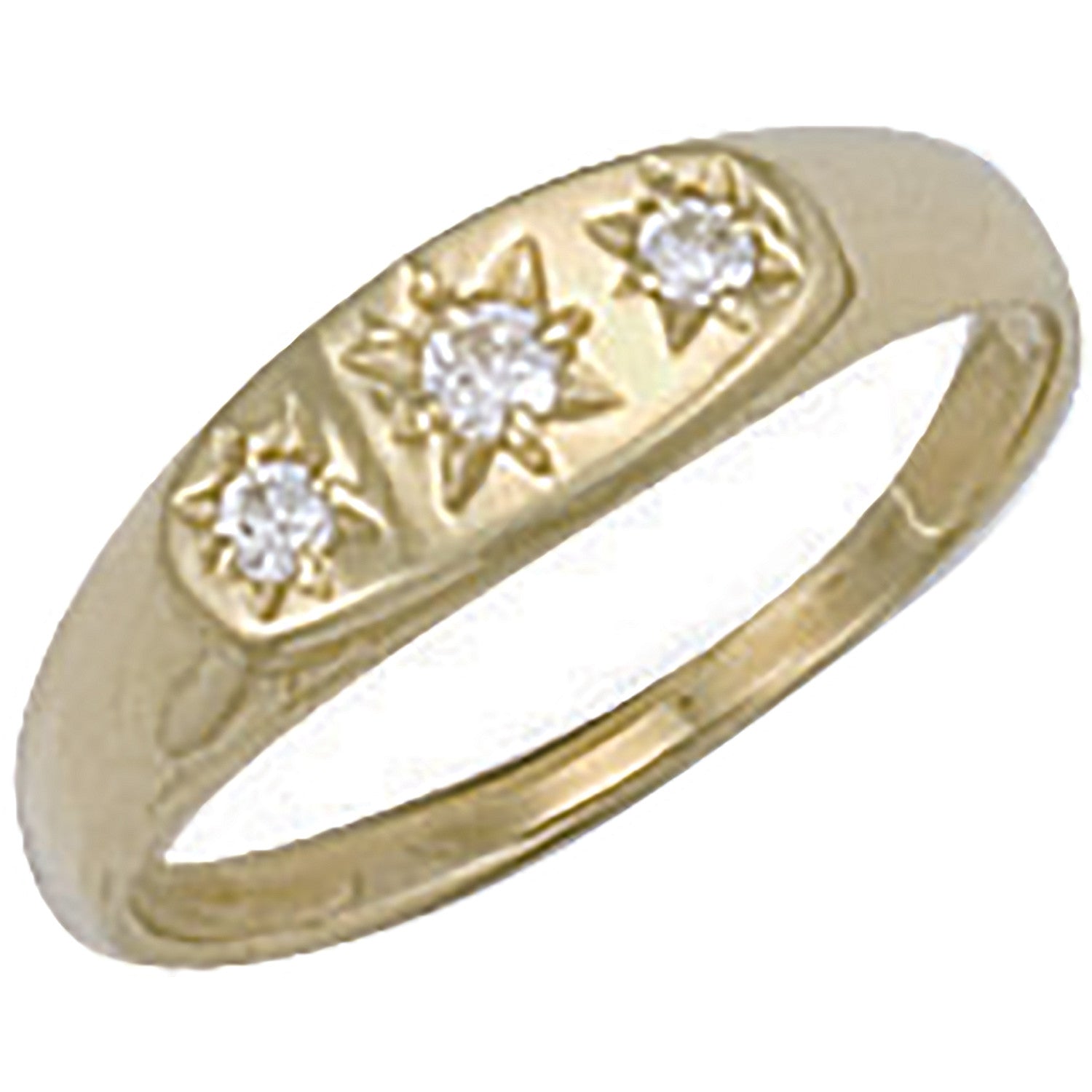 Yellow Gold Cubic Zirconia 3 Stone Baby Gipsy Ring - 9ct Gold