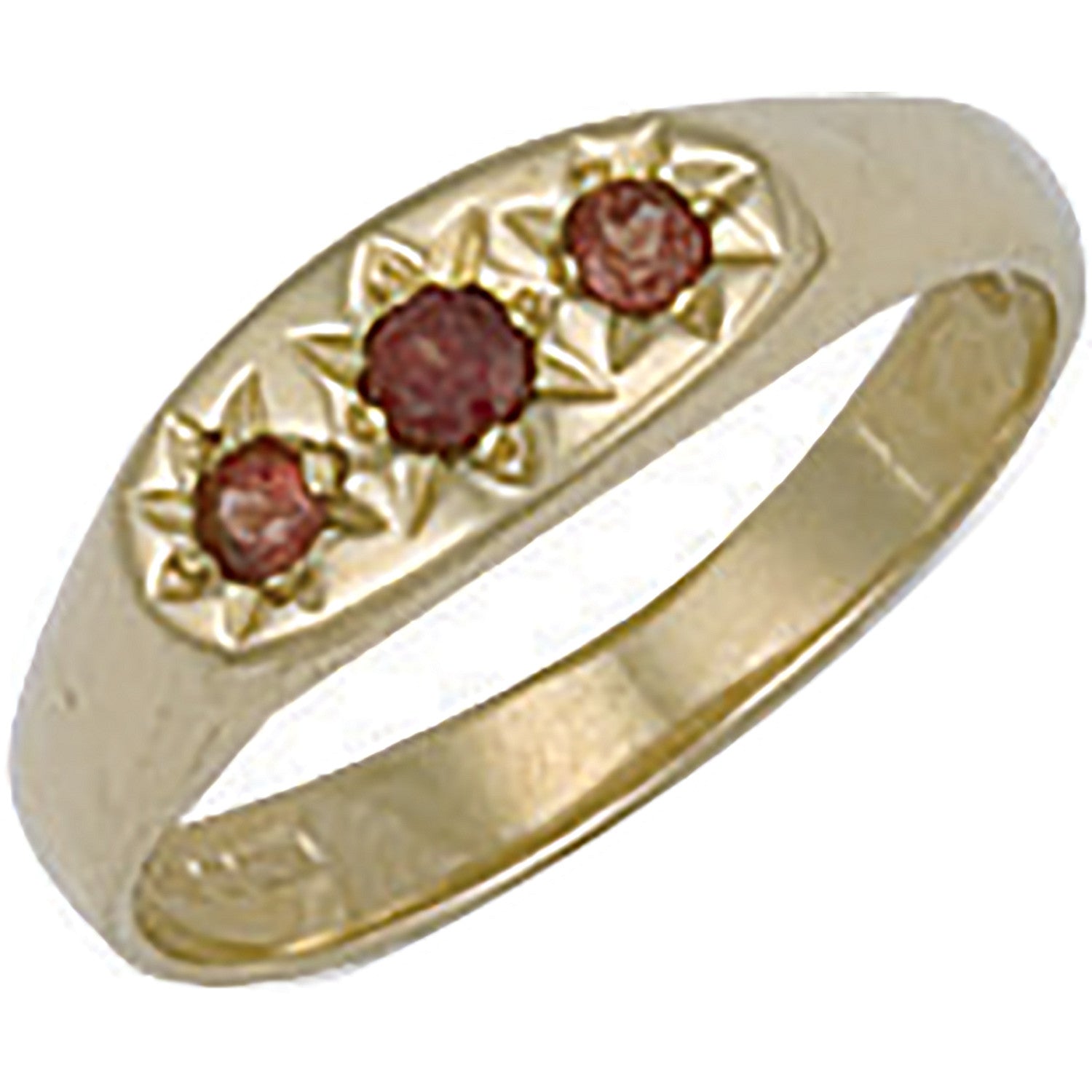 Yellow Gold Garnet 3 Stone Baby Gipsy Ring - 9ct Gold