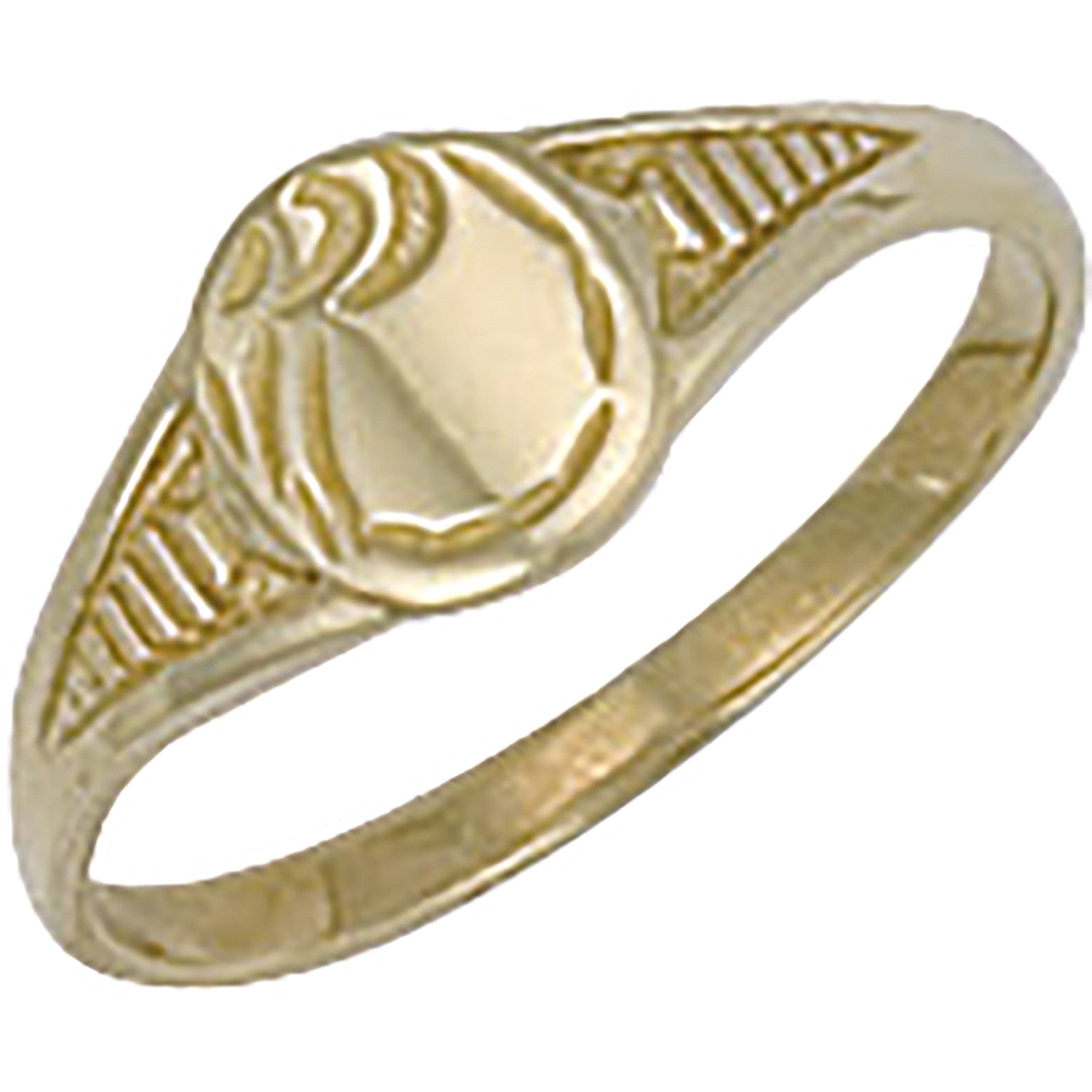 Yellow Gold Baby Engraved Oval Signet Ring - 9ct Gold