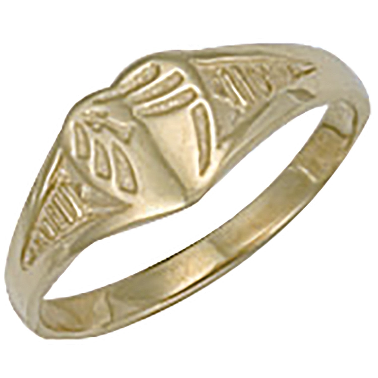 Yellow Gold Baby Engraved Heart Signet Ring - 9ct Gold
