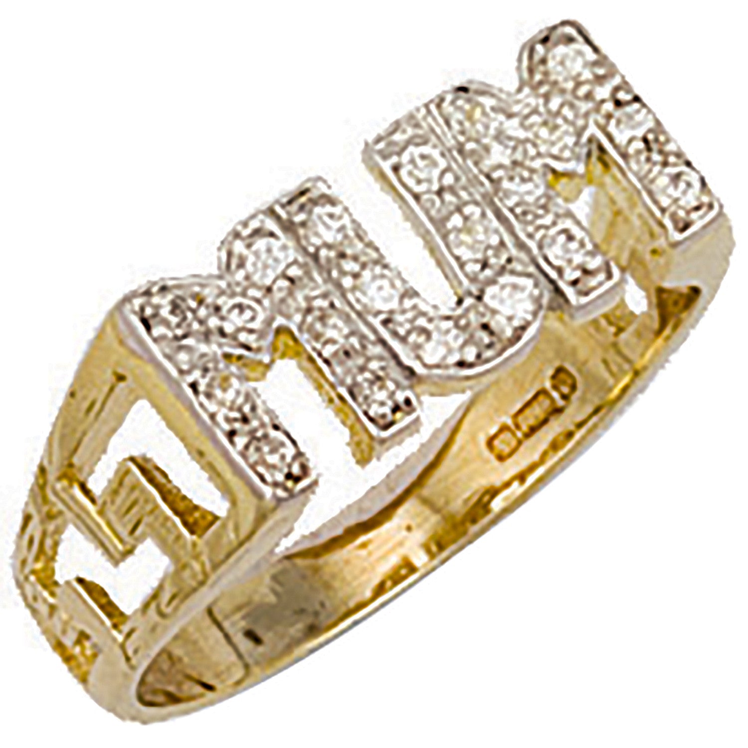 Yellow Gold Cubic Zirconia ID Sides Mum Ring - 9ct Gold
