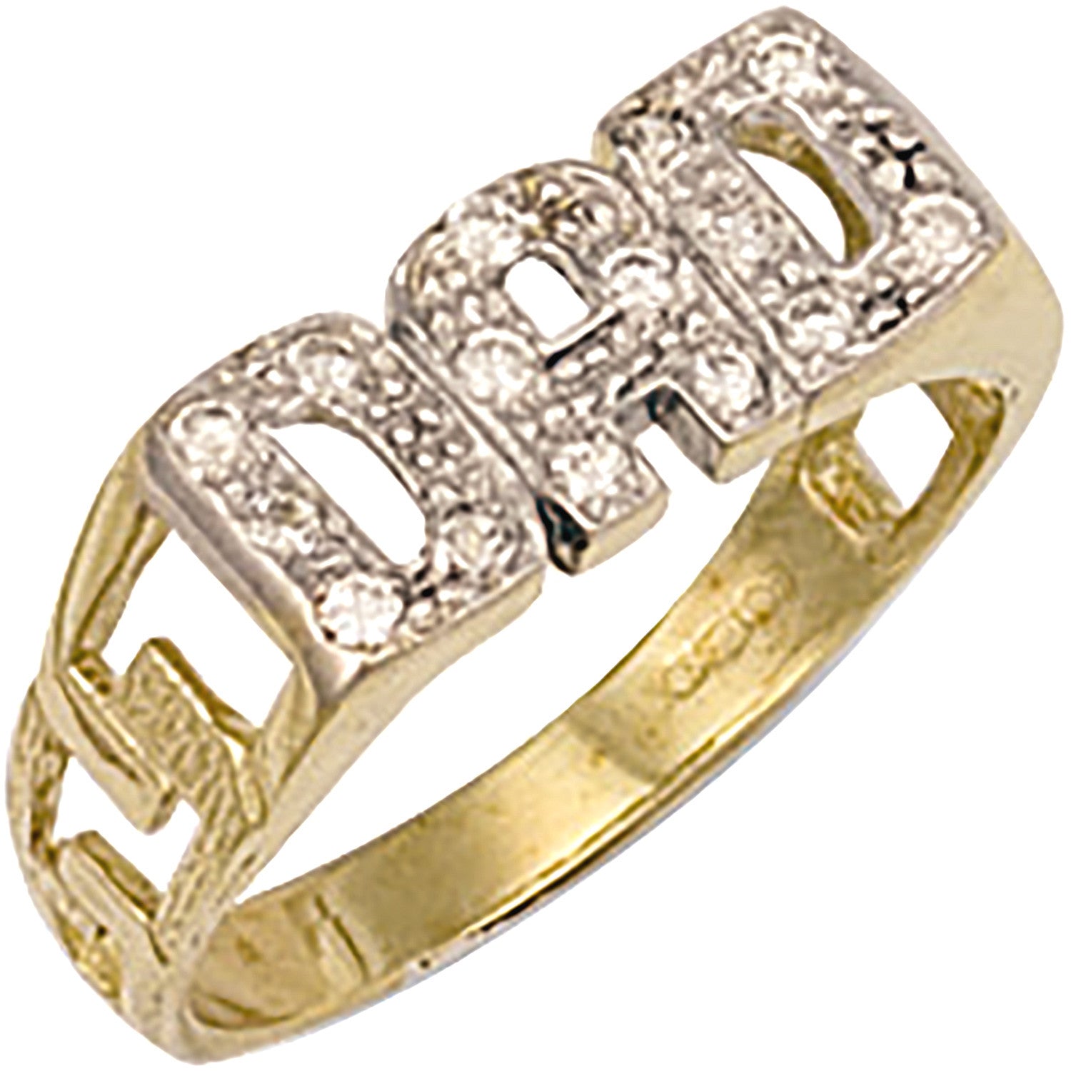 Yellow Gold Cubic Zirconia ID Sides Dad Ring - 9ct Gold