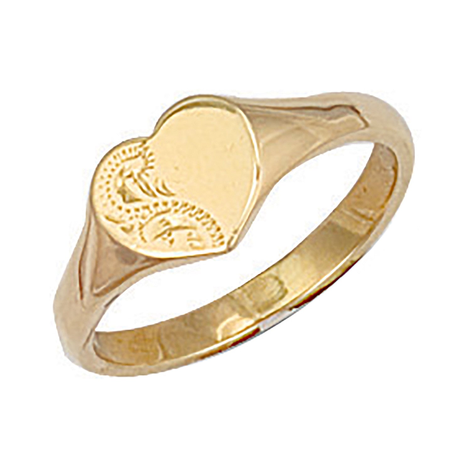 Yellow Gold Heart Engraved Maiden Signet Ring - 9ct Gold