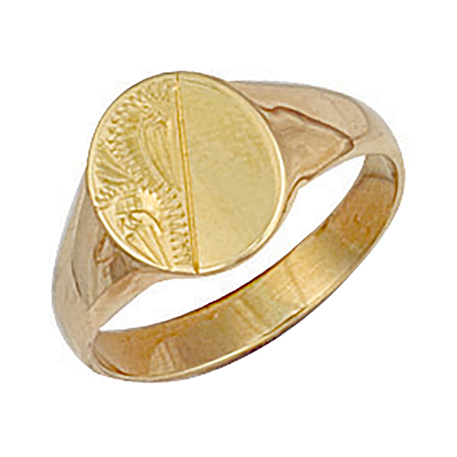 Yellow Gold Oval Engraved Maiden Signet Ring - 9ct Gold