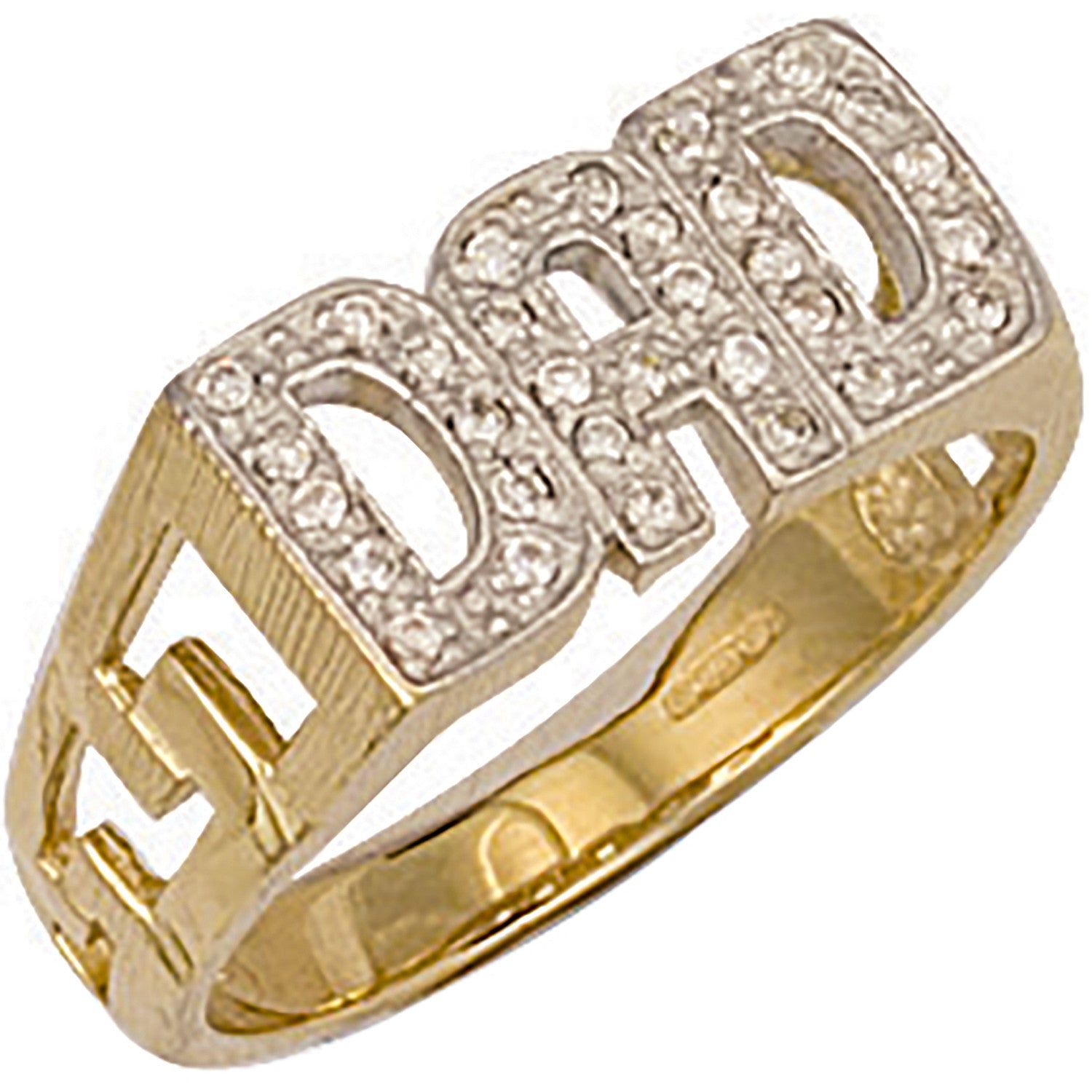 Yellow Gold Cubic Zirconia ID Sides Dad Ring - 9ct Gold
