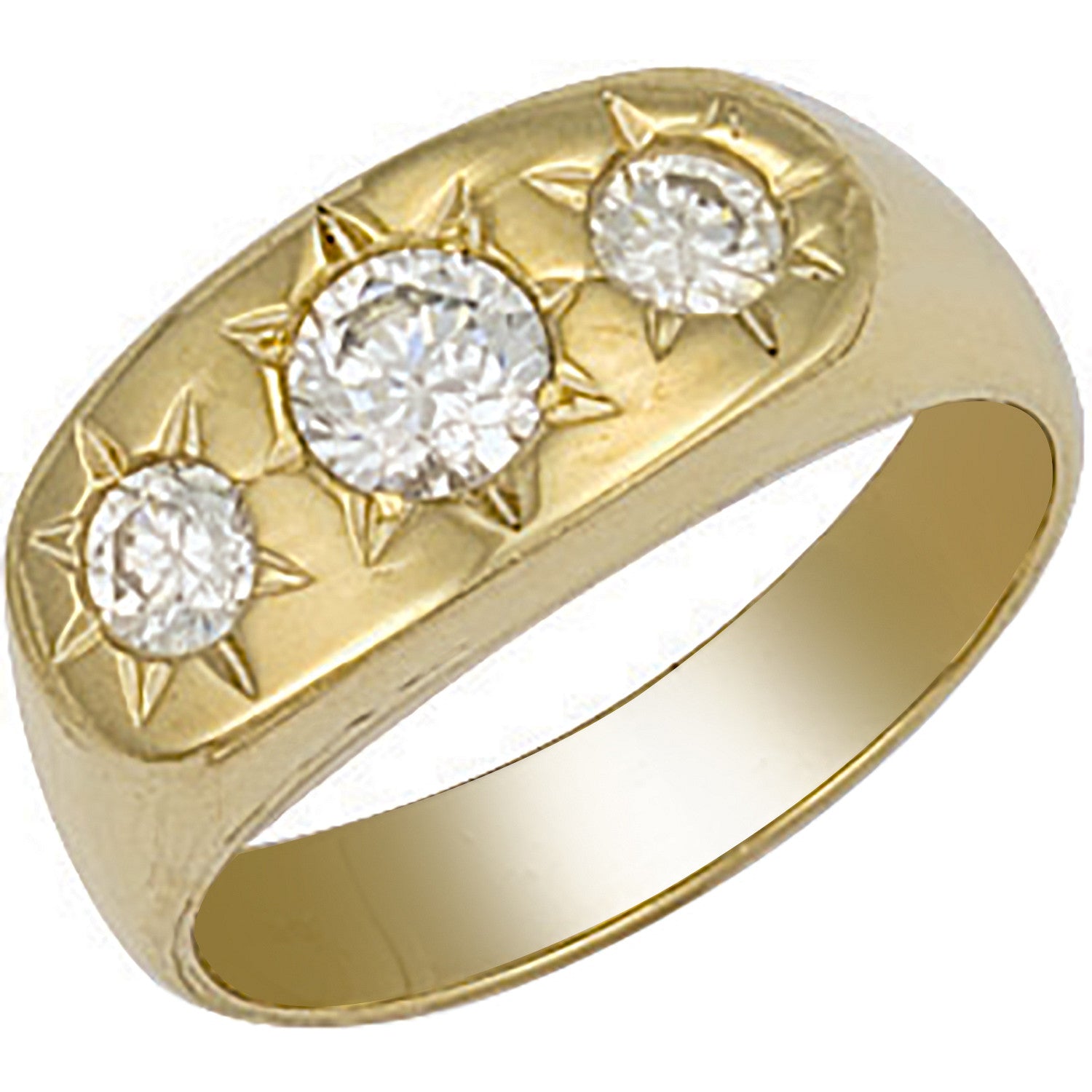 Yellow Gold Gents 3 Stone Cubic Zirconia Ring - 9ct Gold