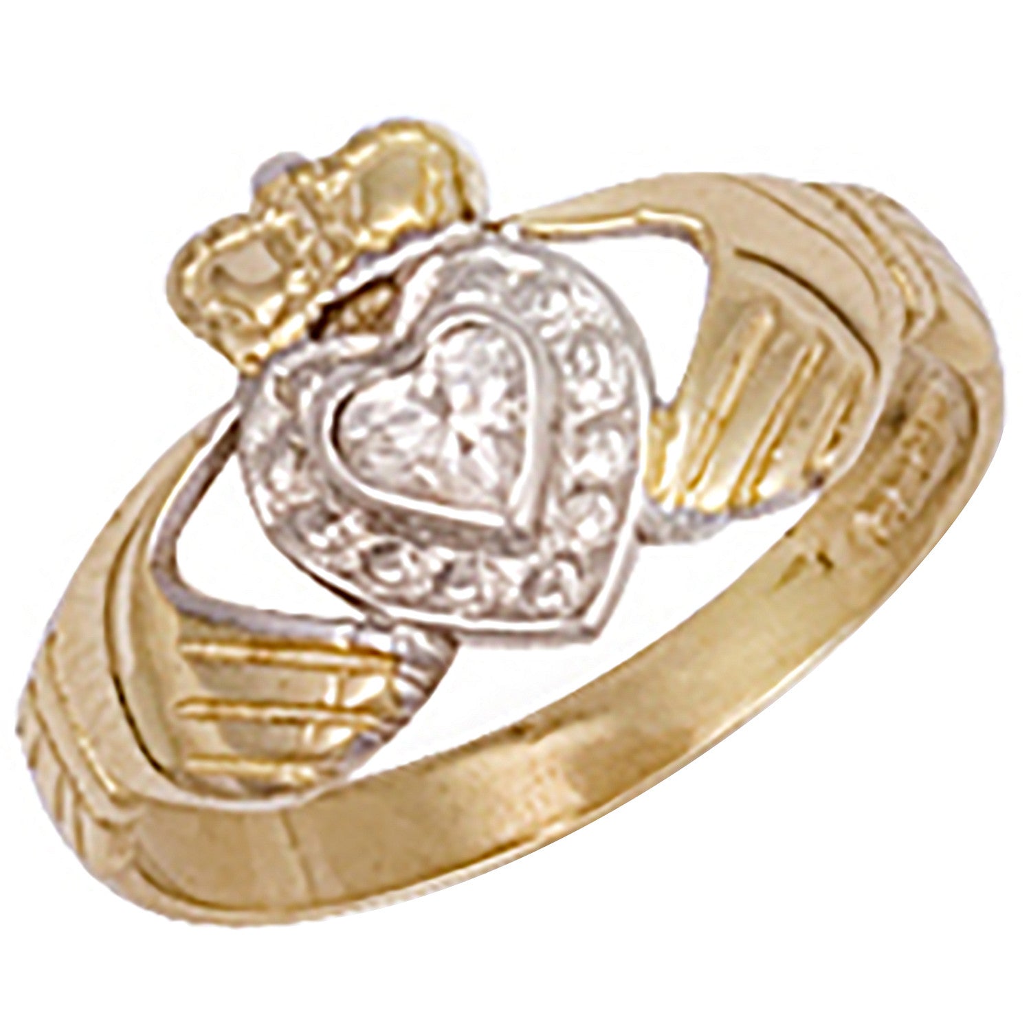Yellow Gold Cubic Zirconia Claddagh Ring - 9ct Gold