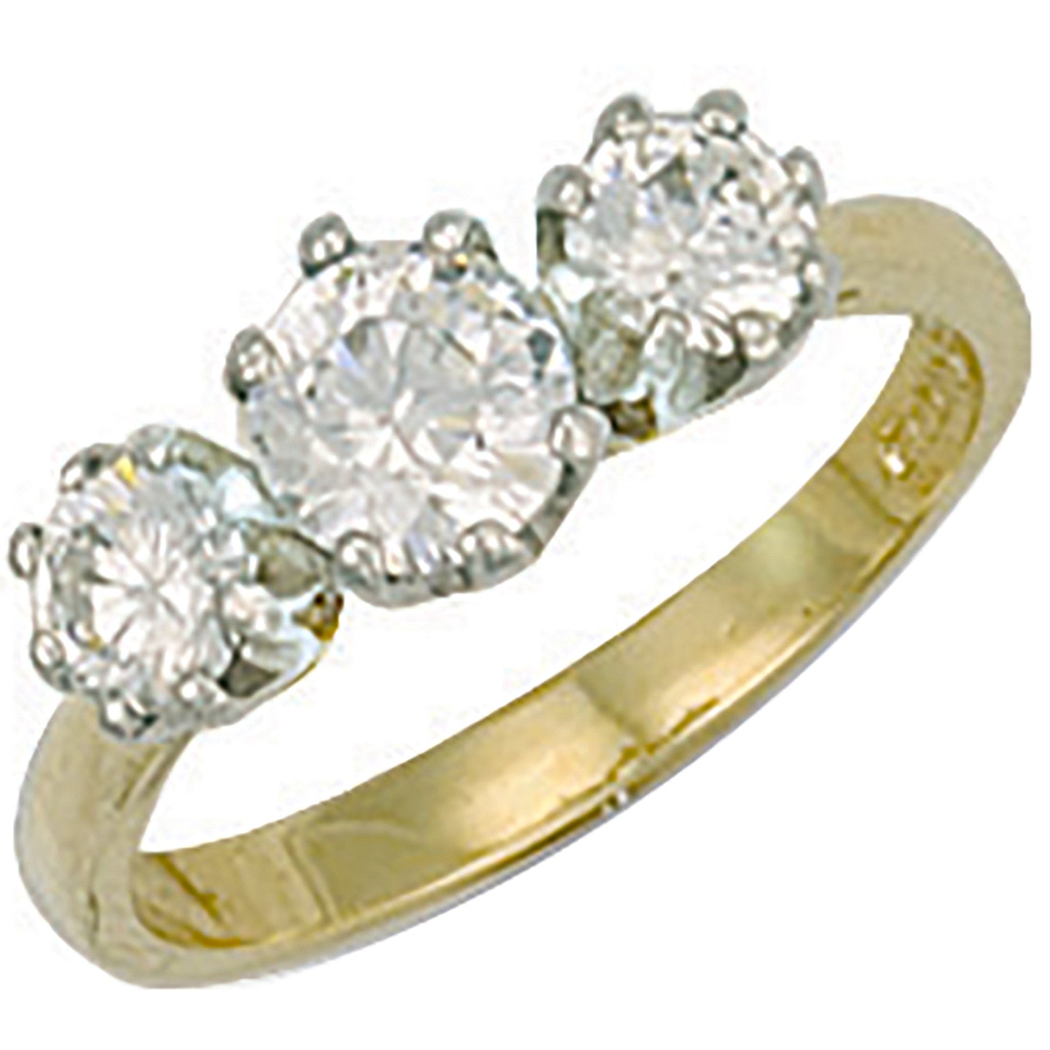 Yellow Gold Cubic Zirconia 3 Stone Cubic Zirconia Ring - 9ct Gold