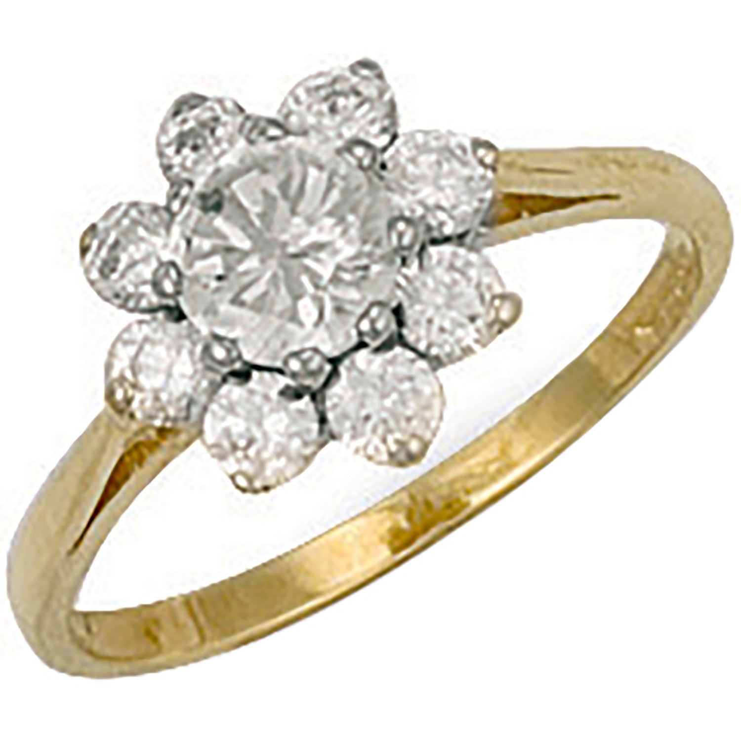 Yellow Gold Cubic Zirconia Cluster Ring - 9ct Gold