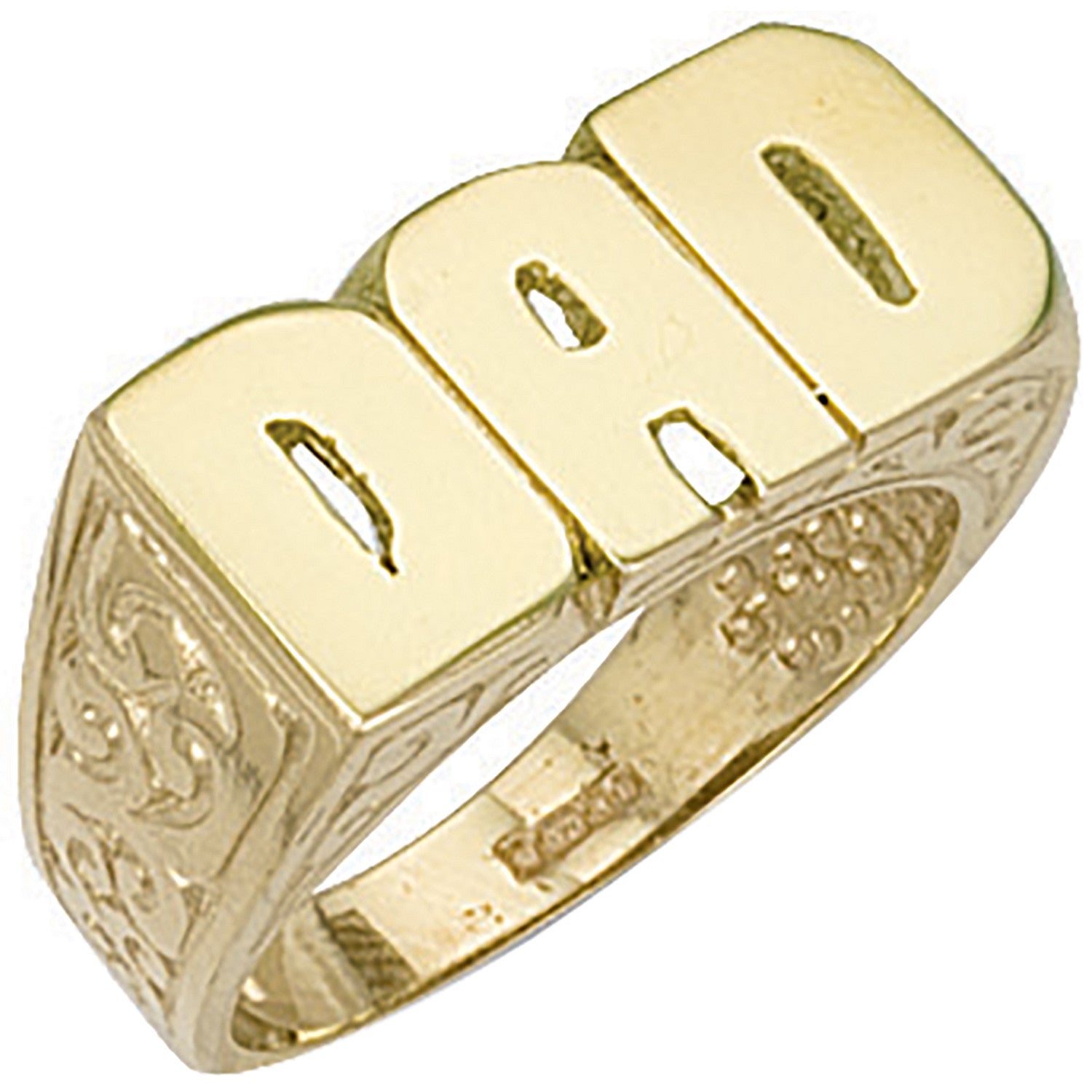 Yellow Gold Patterned Sides Dad Ring - 9ct Gold