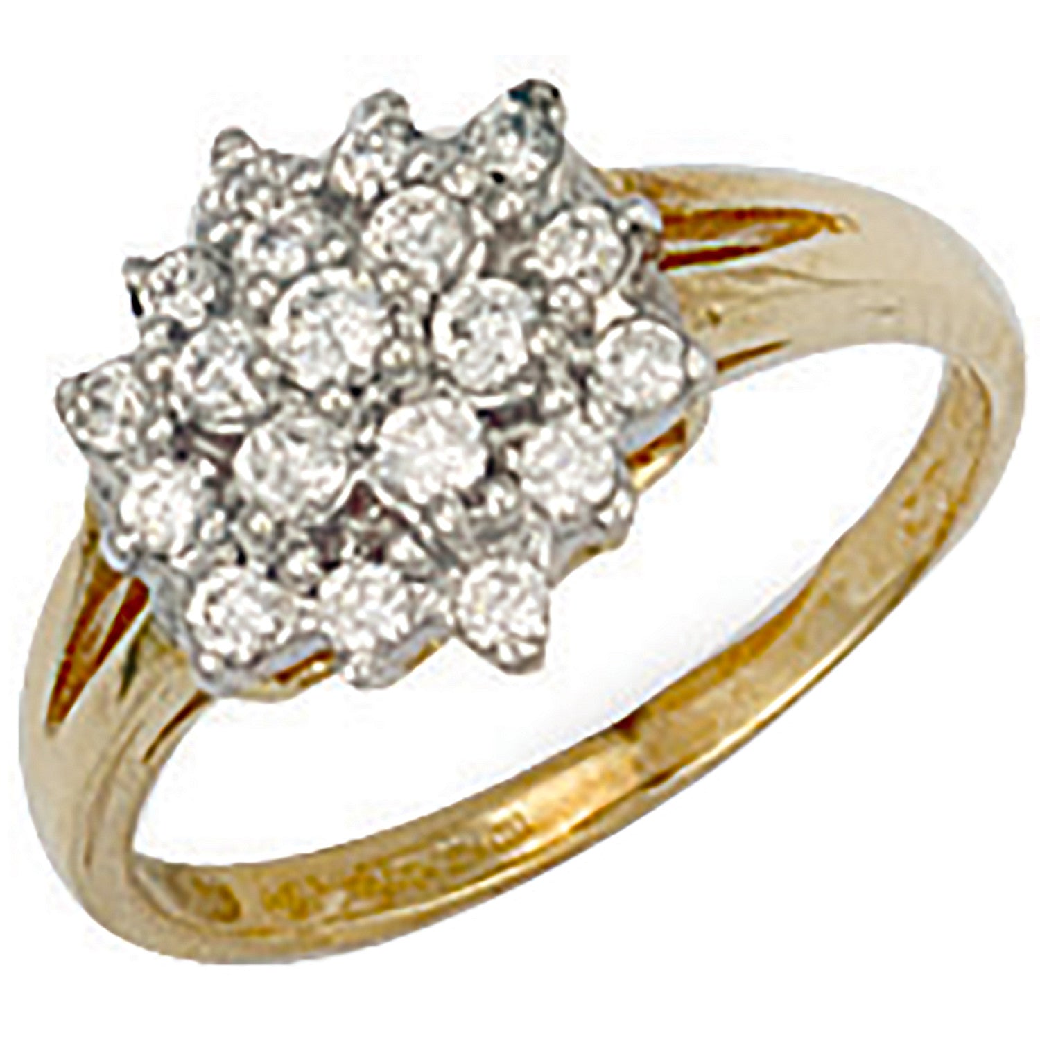 Yellow Gold Cubic Zirconia Cluster Ring - 9ct Gold