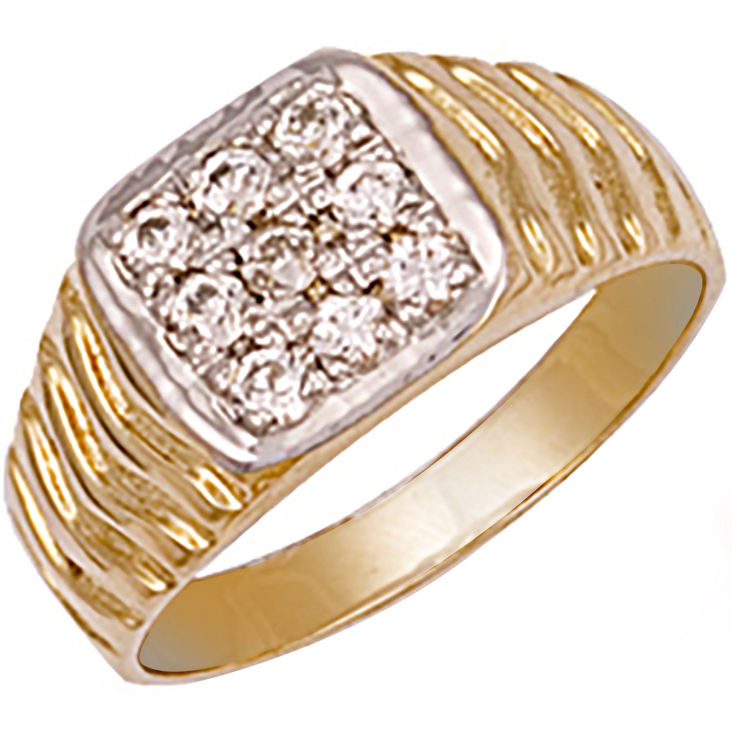 Yellow Gold Square Top Gents Cubic Zirconia Ring - 9ct Gold