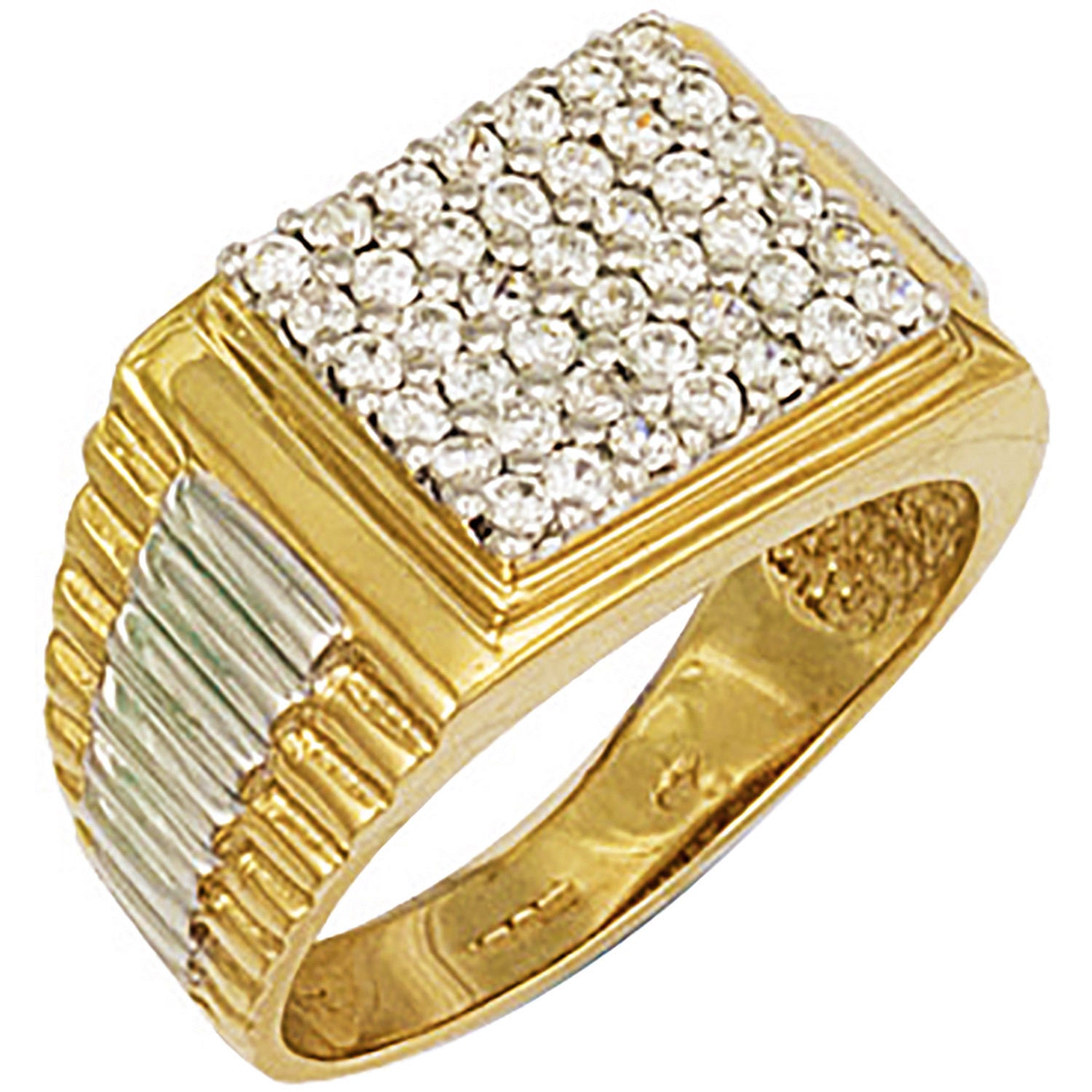 Yellow Gold Square Top Gents Cubic Zirconia Ring - 9ct Gold