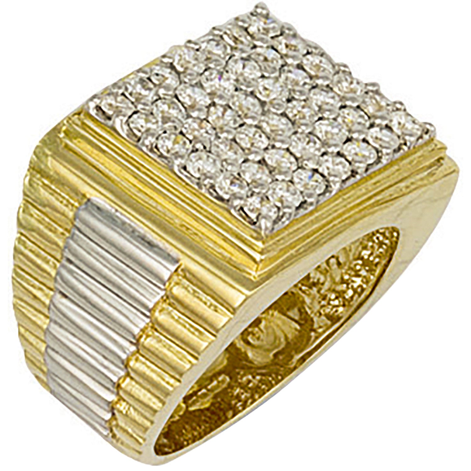 Yellow Gold Square Top Gents Cubic Zirconia Ring - 9ct Gold