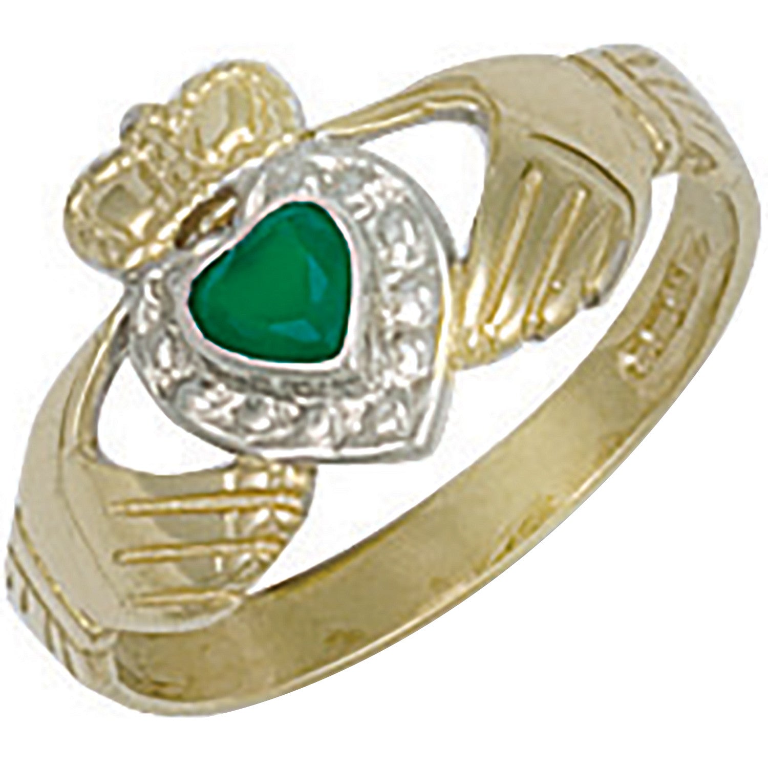 Yellow Gold Cubic Zirconia & Claddagh Ring - 9ct Gold