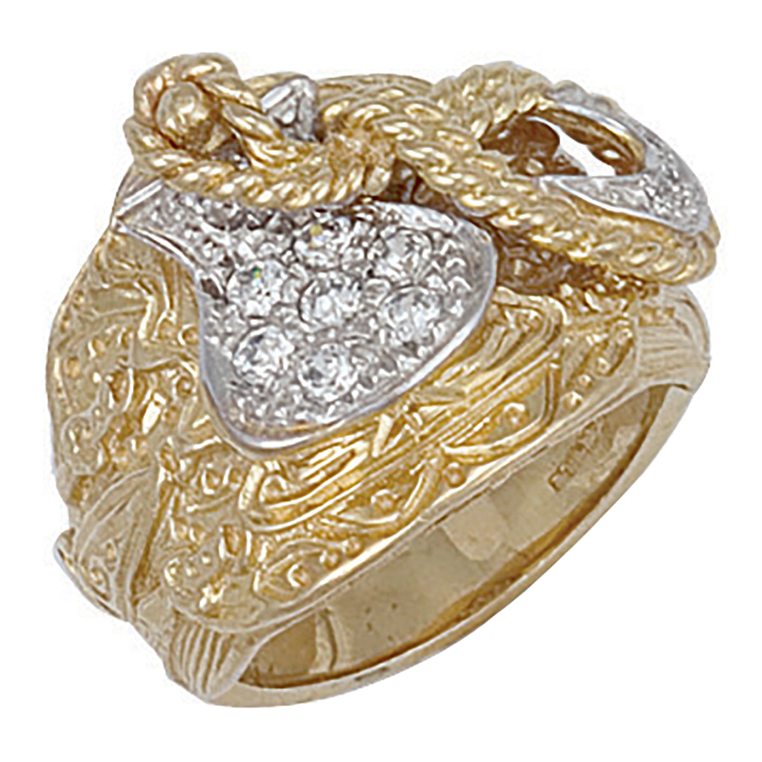 Yellow Gold Cubic Zirconia Saddle Ring - 9ct Gold