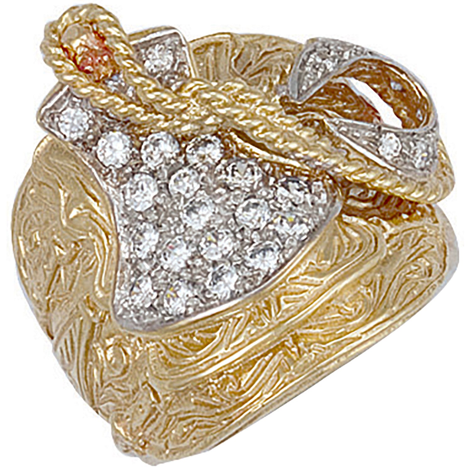 Yellow Gold Cubic Zirconia Saddle Ring - 9ct Gold