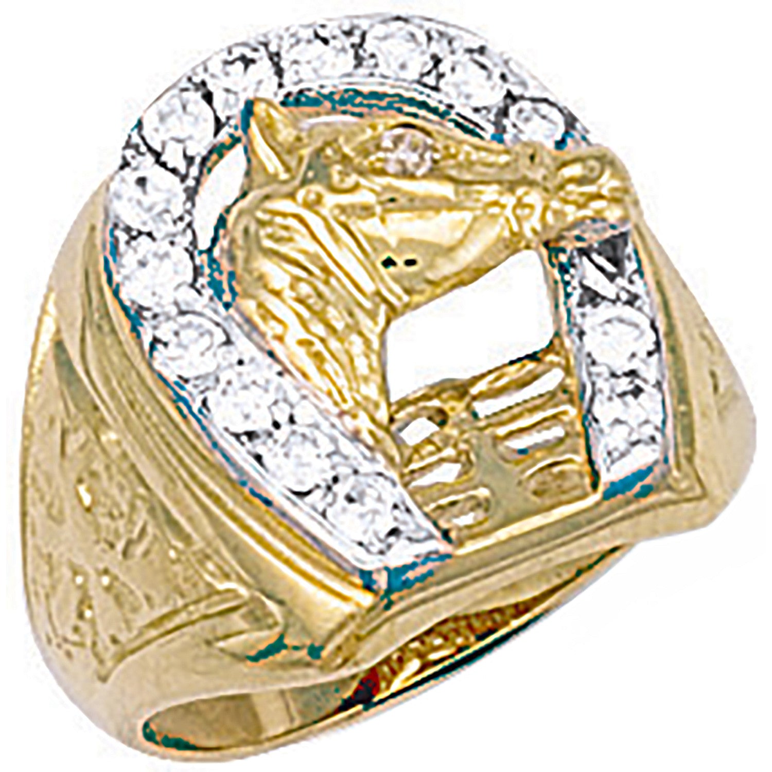 Yellow Gold Horse Shoe & Head Cubic Zirconia Ring - 9ct Gold