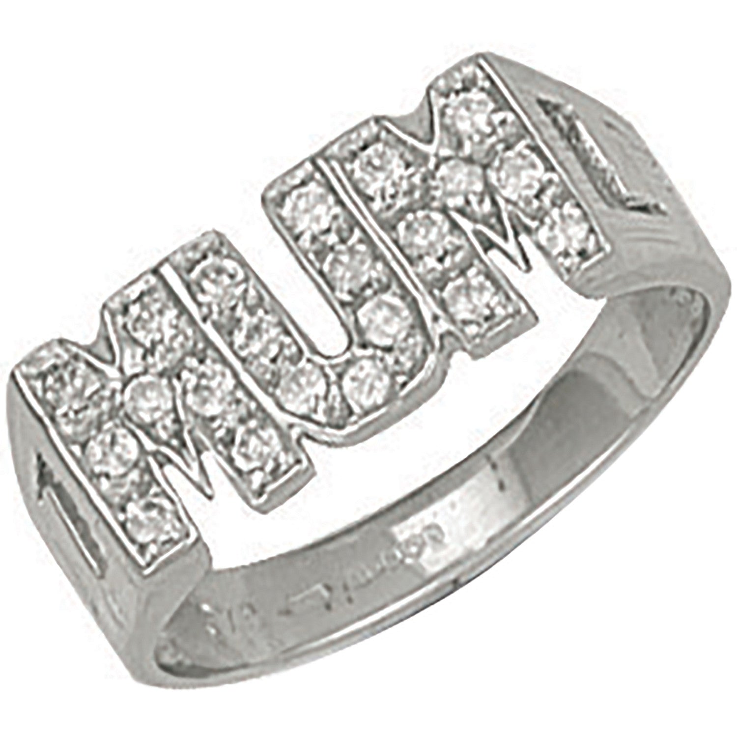 White Gold Cubic Zirconia ID Sides Mum Ring - 9ct Gold