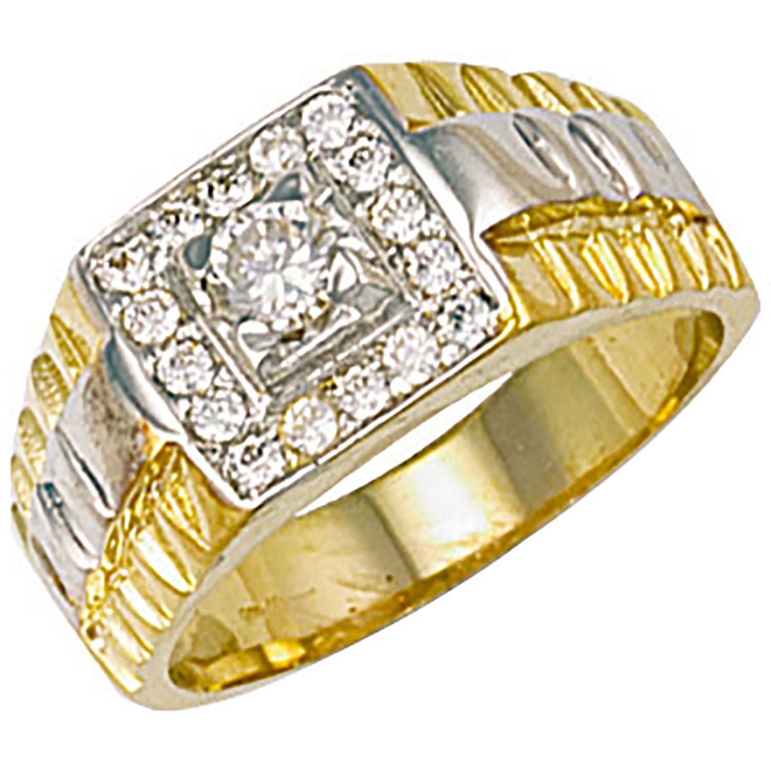 Yellow Gold Square Top Gents Cubic Zirconia Ring - 9ct Gold