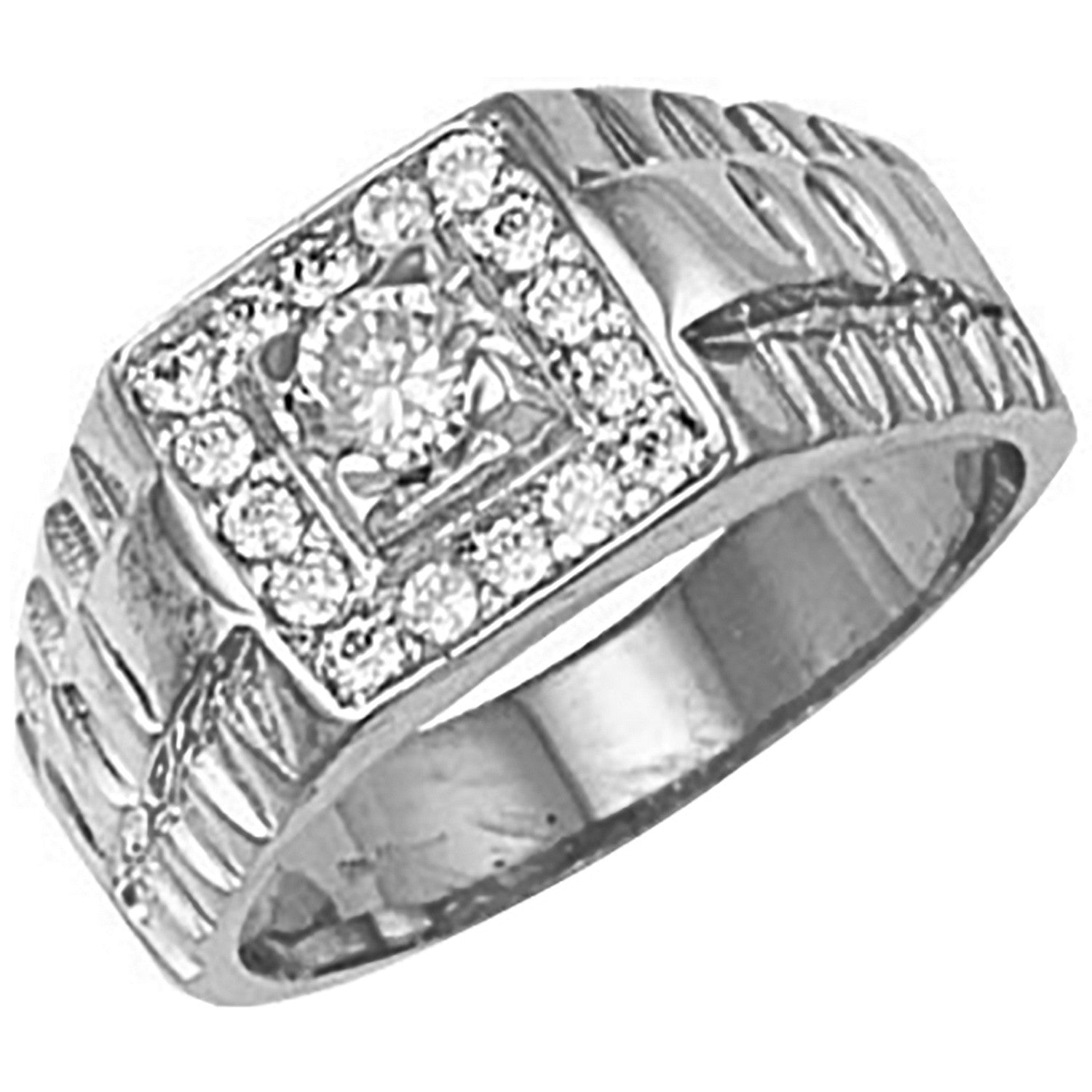 White Gold Square Top Gents Cubic Zirconia Ring - 9ct Gold